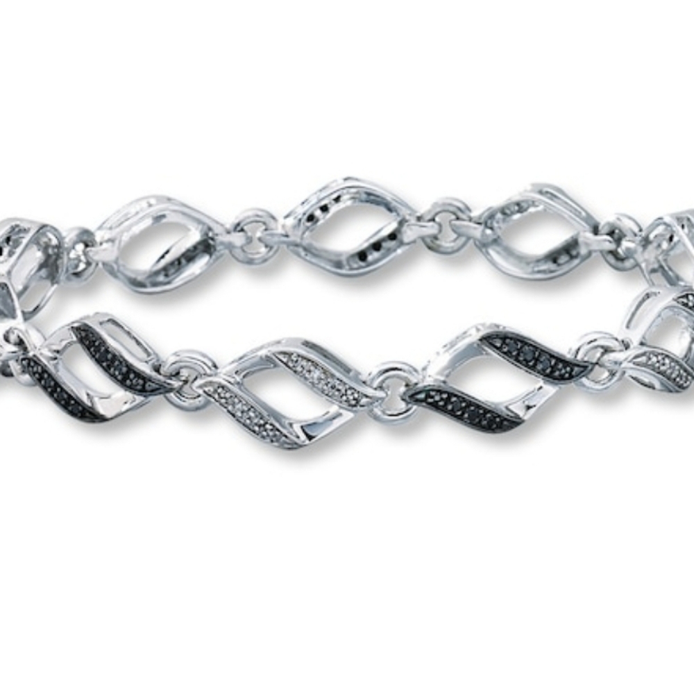 White and Black Diamond Tennis Bracelet